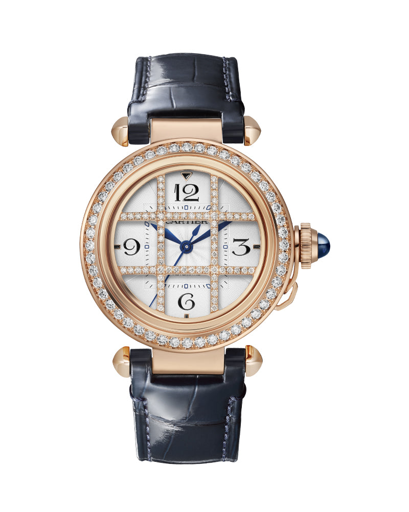 Pasha De Cartier, 35 Mm, Automatic, Rose Gold, Diamonds, Interchangeable Leather Straps