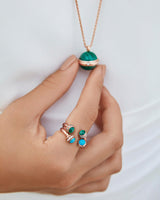 ROSE GOLD MALACHITE DIAMOND OPEN RING (SIZE 56)