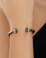 ROSE GOLD MALACHITE DIAMOND OPEN BANGLE BRACELET (SIZE 16)
