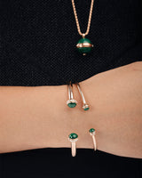 ROSE GOLD MALACHITE OPEN BANGLE BRACELET (SIZE 17)
