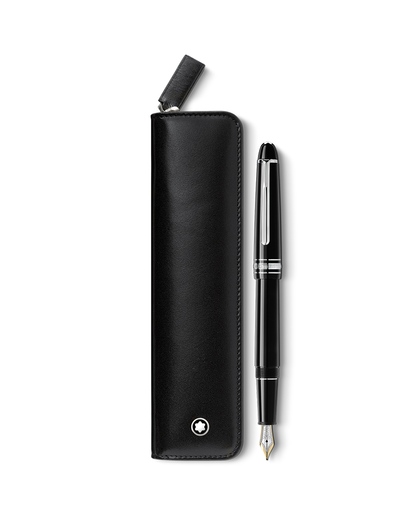 Set with the Meisterstück classique platinum-coated fountain pen and  Montblanc pen pouch with zip