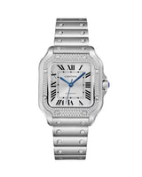 SANTOS DE CARTIER, MEDIUM, AUTOMATIC, STEEL, DIAMONDS, INTERCHANGEABLE METAL, LEATHER BRACELETS