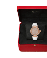Pasha de Cartier watch 35 mm, automatic, rose gold, diamonds, White Leather Blue Leather strap