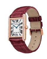TANK LOUIS CARTIER WATCH LARGE MODEL, HAND-WOUND MECHANICAL MOVEMENT, ROSE GOLD, DIAMONDS, LEATHER
