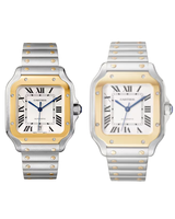 SANTOS DE CARTIER, MEDIUM, AUTOMATIC, YELLOW GOLD AND STEEL, INTERCHANGEABLE METAL AND LEATHER BRACELETS