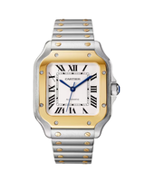 SANTOS DE CARTIER, MEDIUM, AUTOMATIC, YELLOW GOLD AND STEEL, INTERCHANGEABLE METAL AND LEATHER BRACELETS
