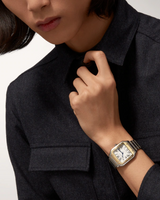 SANTOS DE CARTIER, MEDIUM, AUTOMATIC, YELLOW GOLD AND STEEL, INTERCHANGEABLE METAL AND LEATHER BRACELETS
