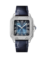SANTOS DE CARTIER, MEDIUM , AUTOMATIC , STEEL , DIAMONDS , INTERCHANGEABLE METAL , LEATHER BRACELETS