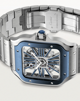 SANTOS DE CARTIER, SKELETON, LARGE, MANUAL, STEEL, INTERCHANGEABLE METAL AND RUBBER BRACELETS