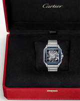 SANTOS DE CARTIER, SKELETON, LARGE, MANUAL, STEEL, INTERCHANGEABLE METAL AND RUBBER BRACELETS