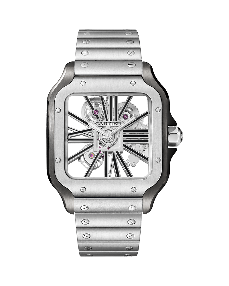 Cartier SANTOS DE CARTIER, SKELETON, LARGE, MANUAL, STEEL