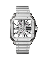 SANTOS DE CARTIER, SKELETON, LARGE, MANUAL, STEEL, INTERCHANGEABLE METAL AND LEATHER BRACELETS
