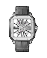 SANTOS DE CARTIER, SKELETON, LARGE, MANUAL, STEEL, INTERCHANGEABLE METAL AND LEATHER BRACELETS