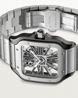 SANTOS DE CARTIER, SKELETON, LARGE, MANUAL, STEEL, INTERCHANGEABLE METAL AND LEATHER BRACELETS