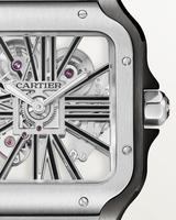 SANTOS DE CARTIER, SKELETON, LARGE, MANUAL, STEEL, INTERCHANGEABLE METAL AND LEATHER BRACELETS