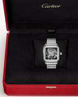 SANTOS DE CARTIER, SKELETON, LARGE, MANUAL, STEEL, INTERCHANGEABLE METAL AND LEATHER BRACELETS