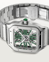 SANTOS DE CARTIER, SKELETON, LARGE, MANUAL, STEEL, INTERCHANGEABLE METAL AND LEATHER BRACELETS