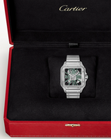 SANTOS DE CARTIER, SKELETON, LARGE, MANUAL, STEEL, INTERCHANGEABLE METAL AND LEATHER BRACELETS