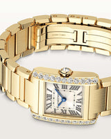 TANK FRANCAISE, SMALL, QUARTZ, YELLOW GOLD, DIAMONDS