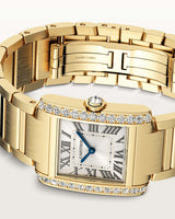 TANK FRANCAISE, MEDIUM, QUARTZ, YELLOW GOLD, DIAMONDS