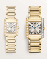 TANK FRANCAISE, MEDIUM, QUARTZ, YELLOW GOLD, DIAMONDS