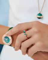 ROSE GOLD MALACHITE DIAMOND OPEN RING (SIZE 53)