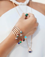 ROSE GOLD TURQUOISE DIAMOND OPEN BANGLE BRACELET (SIZE 16)