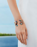 ROSE GOLD CARNELIAN DIAMOND OPEN BANGLE BRACELET (SIZE 15)