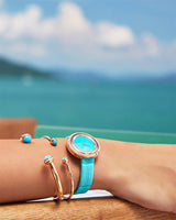 ROSE GOLD TURQUOISE OPEN BANGLE BRACELET (SIZE 16)