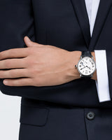 ROTONDE DE CARTIER, LARGE DATE, RETROGRADE SECOND TIME ZONE AND DAY NIGHT INDICATOR, 42MM, STEEL, LEATHER