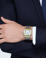 SANTOS DE CARTIER, LARGE, AUTOMATIC, YELLOW GOLD AND STEEL, INTERCHANGEABLE METAL AND LEATHERS BRACELETS