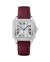 SANTOS DE CARTIER, MEDIUM, AUTOMATIC, STEEL, DIAMONDS, INTERCHANGEABLE METAL, LEATHER BRACELETS