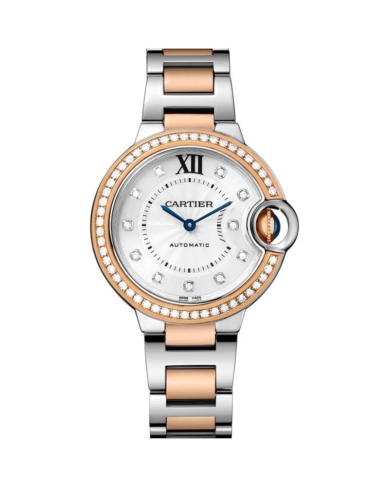 Cartier Ballon Bleu De Cartier 33 mm Rose Gold Steel Diamonds