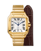 SANTOS DE CARTIER, LARGE, AUTOMATIC, YELLOW GOLD, INTERCHANGEABLE METAL AND LEATHER BRACELETS