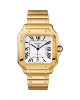 SANTOS DE CARTIER, LARGE, AUTOMATIC, YELLOW GOLD, INTERCHANGEABLE METAL AND LEATHER BRACELETS