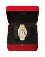 SANTOS DE CARTIER, LARGE, AUTOMATIC, YELLOW GOLD, INTERCHANGEABLE METAL AND LEATHER BRACELETS