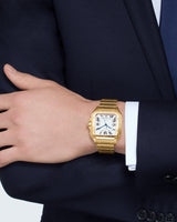 SANTOS DE CARTIER, LARGE, AUTOMATIC, YELLOW GOLD, INTERCHANGEABLE METAL AND LEATHER BRACELETS
