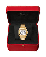 SANTOS DE CARTIER, MEDIUM, AUTOMATIC, YELLOW GOLD, INTERCHANGEABLE METAL AND LEATHER BRACELETS