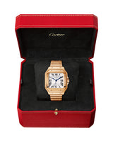 SANTOS DE CARTIER, MEDIUM, AUTOMATIC, ROSE GOLD, INTERCHANGEABLE METAL AND LEATHER BRACELETS