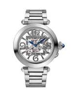 PASHA DE CARTIER, SKELETON, 41 MM, AUTOMATIC MOVEMENT, STEEL, INTERCHANGEABLE METAL AND LEATHER STRAPS