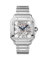 SANTOS DE CARTIER, SKELETON, LARGE, MANUAL, STEEL, INTERCHANGEABLE STEEL AND LEATHER BRACELETS
