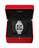 SANTOS DE CARTIER, SKELETON, LARGE, MANUAL, STEEL, INTERCHANGEABLE STEEL AND LEATHER BRACELETS