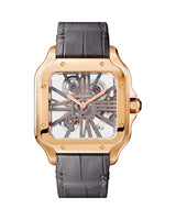 SANTOS DE CARTIER, SKELETON, LARGE, MANUAL, ROSE GOLD, INTERCHANGEABLE METAL AND LEATHER BRACELETS