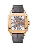 SANTOS DE CARTIER, SKELETON, LARGE, MANUAL, ROSE GOLD, INTERCHANGEABLE METAL AND LEATHER BRACELETS