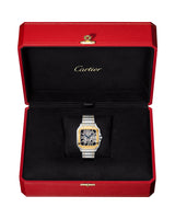 SANTOS DE CARTIER, SKELETON, LARGE, MANUAL, YELLOW GOLD AND STEEL, LEATHER, INTERCHANGEABLE METAL AND LEATHER BRACELETS