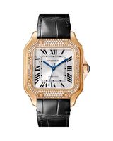 SANTOS DE CARTIER, MEDIUM, AUTOMATIC, ROSE GOLD, DIAMONDS, TWO INTERCHANGEABLE LEATHER BRACELETS