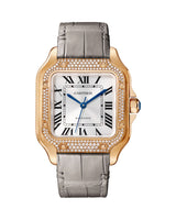 SANTOS DE CARTIER, MEDIUM, AUTOMATIC, ROSE GOLD, DIAMONDS, TWO INTERCHANGEABLE LEATHER BRACELETS
