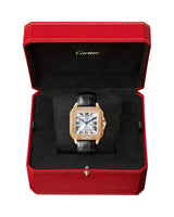 SANTOS DE CARTIER, MEDIUM, AUTOMATIC, ROSE GOLD, DIAMONDS, TWO INTERCHANGEABLE LEATHER BRACELETS