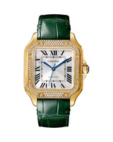 SANTOS DE CARTIER, MEDIUM, AUTOMATIC, YELLOW GOLD, DIAMONDS, TWO INTERCHANGEABLE LEATHER BRACELETS