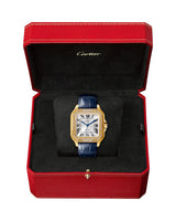 SANTOS DE CARTIER, MEDIUM, AUTOMATIC, YELLOW GOLD, DIAMONDS, TWO INTERCHANGEABLE LEATHER BRACELETS